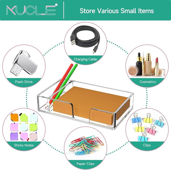 Sticky Note Holder with Pen Slot, Crystal Clear Acrylic Notepad Holder 4x6 in Self-Stick Note Dispenser Office Desk Accessories, Memo Pad Holder Organizer for Classroom School Supplies