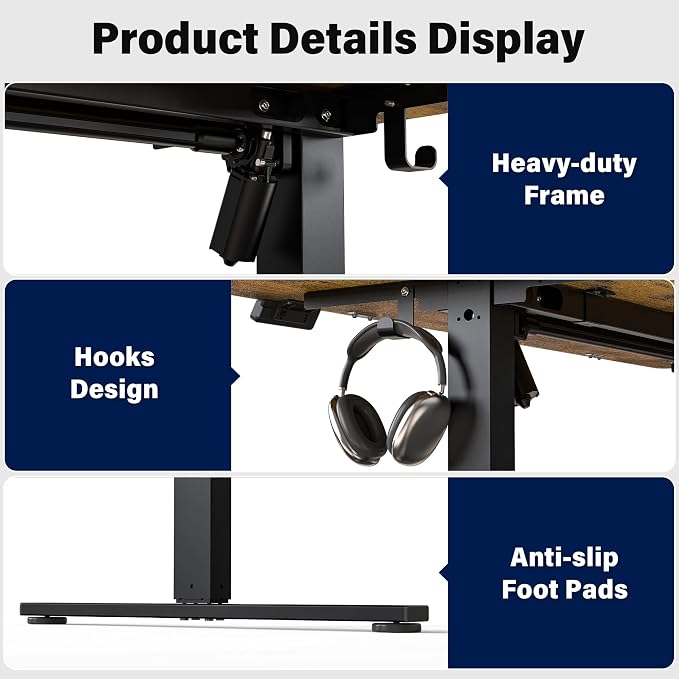 Electric Standing Desk, 63 x 30 Inch, Rustic Brown | Extra Large Desktop, Adjustable Height, Sit to Stand, Home Office Workstation, Supports Dual & Triple Monitor
