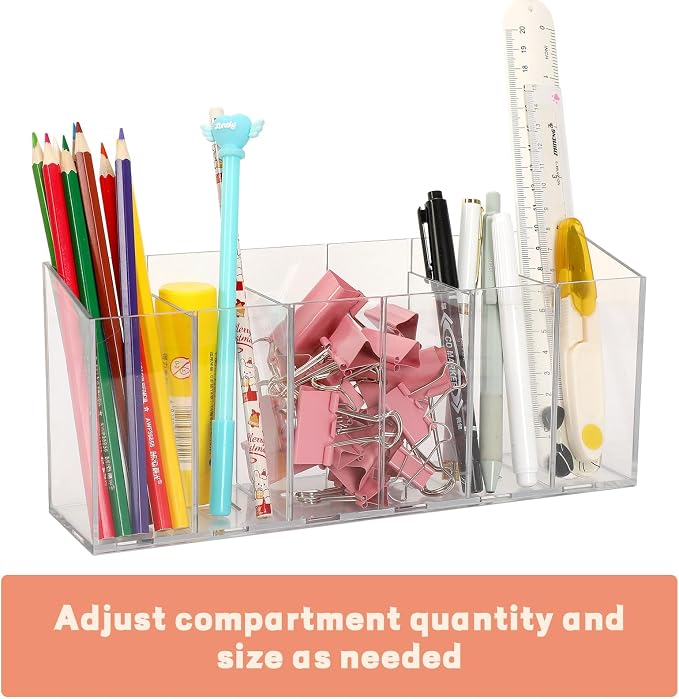 DECYOOL 1PCS Acrylic Organizers, Acrylic Makeup Brush Organizer 6 Compartments Pen Holders With Removable Dividers for Desk Accessories Cosmetic Storage Office Stationery Bathroom Kitchen Supplies