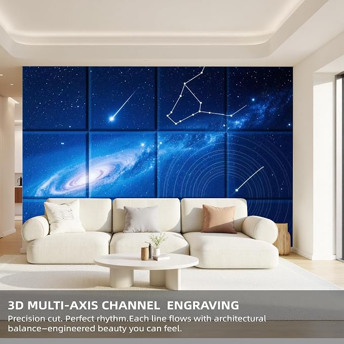 12 Pack Art Acoustic Panels, TEMGCUAM Self-Adhesive Sound Absorbing Wall Panels, 48"×36" Decorative Acoustic Treatment Panels for Home Office, Studio, Ceiling & Media Room