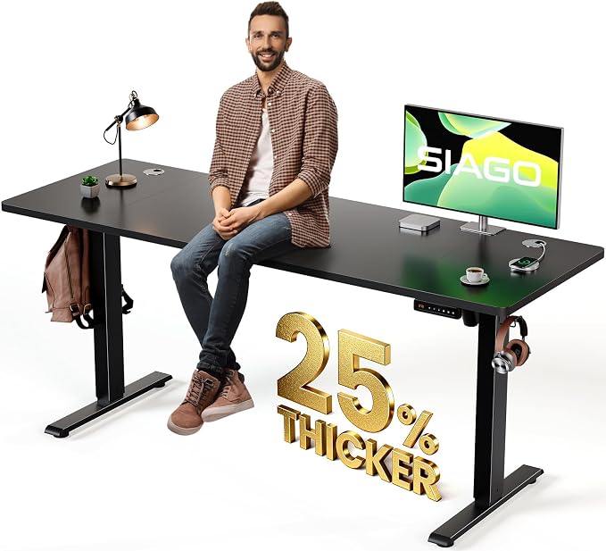 SIAGO Electric Standing Desk Adjustable - 63 x 24 Inch Sit Stand up Desk with Cable Management - 3 Memory Preset Adjustable Height Table | Smooth Height Adjustment, 200lbs Stability, 3 Memory Presets, Cable Management, Pre-Labeled Easy Assembly