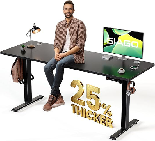 SIAGO Electric Standing Desk Adjustable - 63 x 24 Inch Sit Stand up Desk with Cable Management - 3 Memory Preset Adjustable Height Table | Smooth Height Adjustment, 200lbs Stability, 3 Memory Presets, Cable Management, Pre-Labeled Easy Assembly