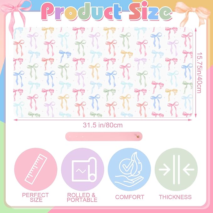 Teenyyou Coquette Bow Makeup Mat for Vanity Top Protector Back to School Gift 31.5" X15.7" Dual Side Leather Desk Mouse Pad Girly Waterproof Nonstick Dressing Vanity Cover for Women Home Office