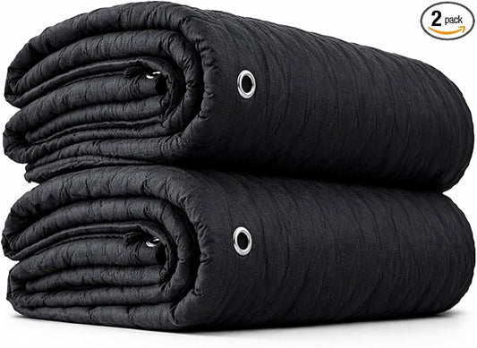 US Cargo Control 96" x 80" Extra Large Sound Dampening Blankets with Grommets (2-Pack), Light Blocking Acoustic Blankets for Wall Hanging and Studios, Machine Washable, 12LBS