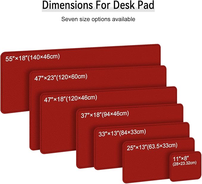 Dual Sided Leather Desk Mat - Waterproof Desk Pad - Ideal for Large Mouse Pad and Desk Mats on Top of Desks (red, 33"*13")