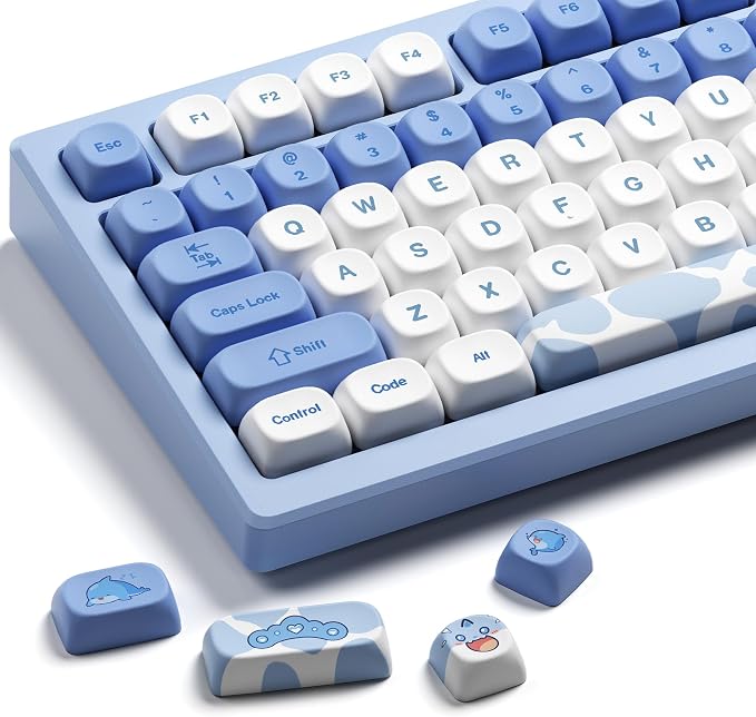 OHY XVX Dolphin Theme PBT Dye-Sub Keycaps Set, 145-Key Blue Custom Keycaps for 75% Mechanical Keyboards (Compatible with Cherry MX/Gateron Switches & Mac/Windows PC)