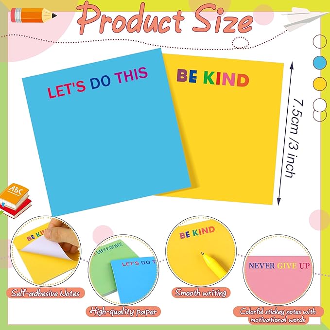 Yinder 24 Pcs Inspirational Sticky Notes Thank You Gift Motivational Sticky Note Pad Employee Appreciation Gift Bulk for Staff Coworker Teacher Nurse Office Groups 3 x 3'' (Motivational,Bright Color)