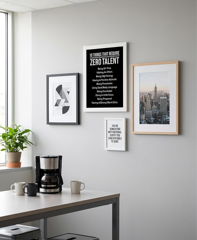 10 Things That Require Zero Talent Motivational Wall Decor, 11x14 White Framed Office Wall Art Print, Inspirational Leadership Quote Poster for Work, Gym, Classroom and Team Building