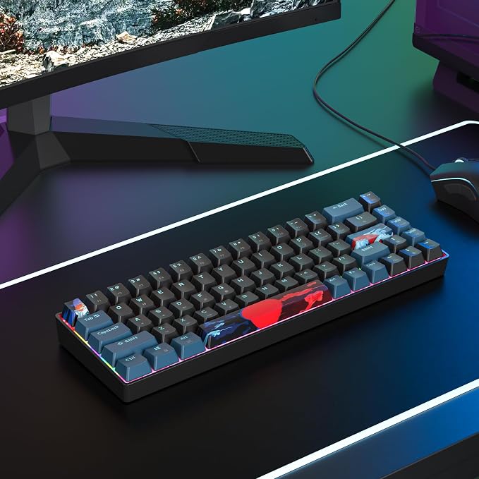 60 Percent Gaming Keyboard 68 Keys Mechanical Keyboard Rainbow Backlit Mini Compact Wired Keyboard with Red Switch for Windows Laptop Gamer(68 Monster-B)
