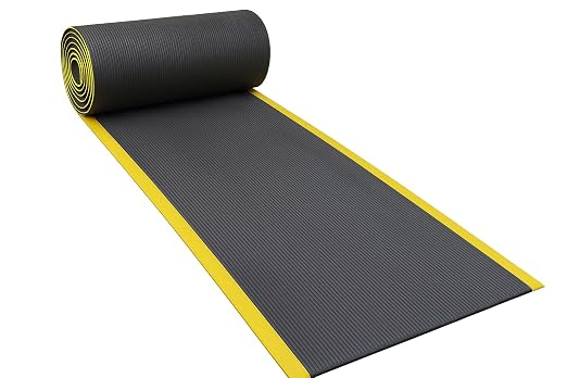 Guardian 24026002BY Air Step Anti-Fatigue Floor Mat, Vinyl, 2'x60', Black with Yellow Stripes, Reduces Fatigue and discomfort, Can be Easily Cut to fit Any Space