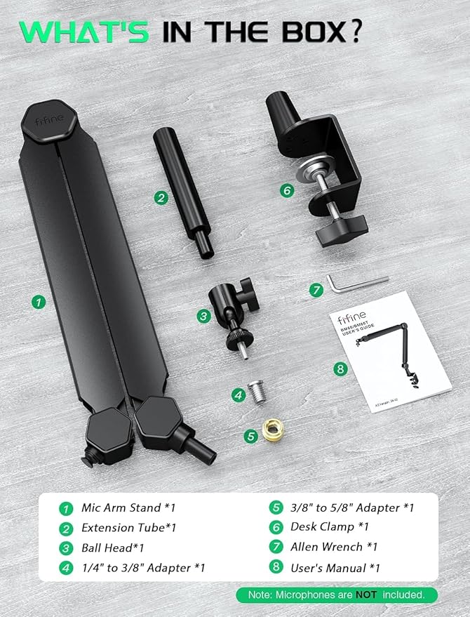 FIFINE Mic Boom Arm, Microphone Stand with Cable Management Channels, Extension Tube, Desk Clamp, Thread Adapter, Fully Adjustable Metal-Built Podcast Mic Arm for Streaming Gaming Recording-BM66T