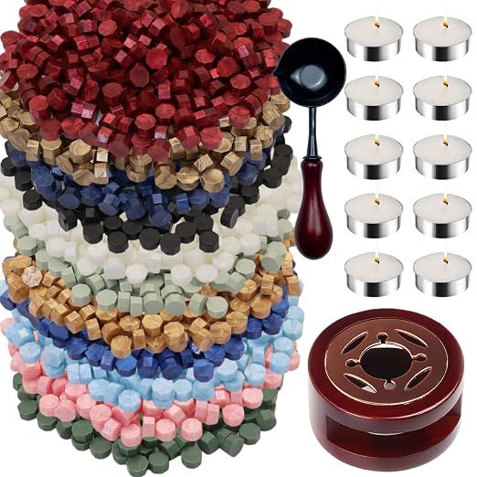 Sage Geen Sealing Wax Beads, ONWINPOR 400pcs Wax Seal Kit with Warmer, Non-Slip Spoon, Candles for Envelopes, Stamp Letter Seal,Wedding Invitations (Vanilla Green)