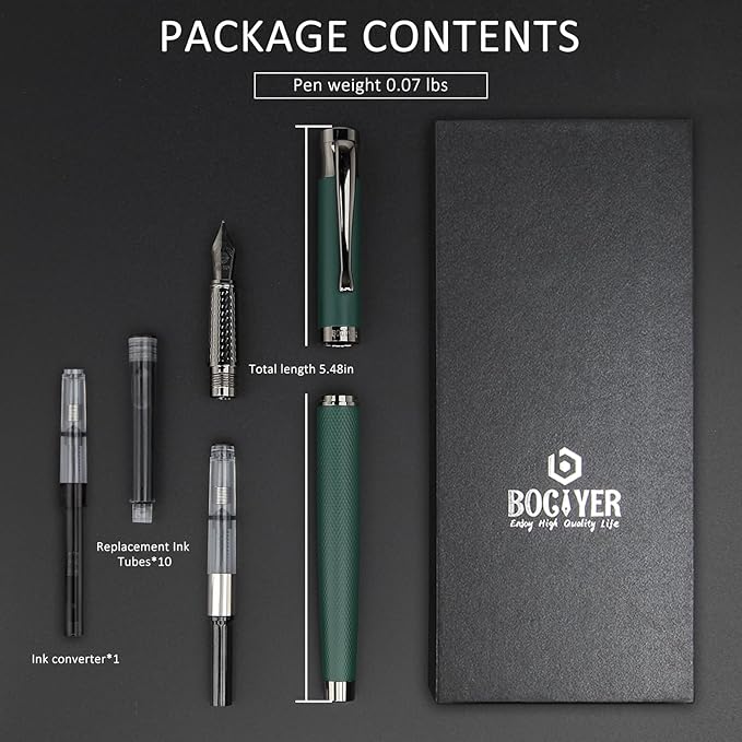 Luxury Fountain Pen Set,Ink Pen for Smooth Writing,Medium Nib,Includes 10 Ink Cartridges&Ink Converter,Best Pen Gift Case for Men & Women,fancy,Journaling,Executive Office pen-Black