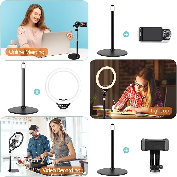 sensyne 10” Desk Ring Light with Stand & Phone Holder for Computer, LED Selfie Ring Light for Phone Photography, Webcam Light for Laptop/Video Conference Lighting/Makeup/Live Streaming, Black
