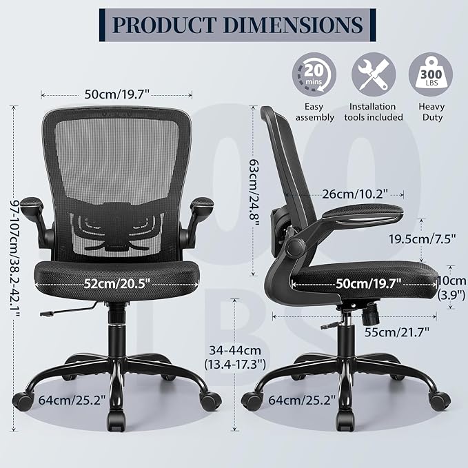FelixKing Office Chair, Ergonomic Desk Chair with Adjustable Height and Lumbar Support Swivel Lumbar Support Desk Computer Chair with Flip up Armrests for Conference Room (Black),Pack of 10