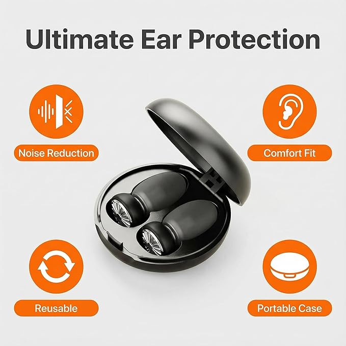 28-48dB Sleep Noise Cancelling earplugs, New airbag Style Mute, Suitable for use in Concerts, Work, Airplanes, and Focused Learning, with 6 Silicone earplugs (Silver Black)