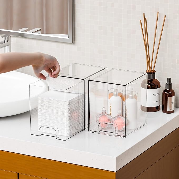 2 Pack Clear Stackable Storage Drawers,7.6" H Baby Bottle Organizer,Acrylic Drawer Containers for Cosmetics,Skincare,Beauty Products,Cabinet,Vanity,Kitchen,Under Sink and Bathroom Storage Bins