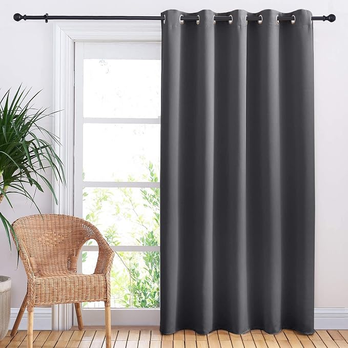 NICETOWN Sliding Door Curtains, Wide Thermal Blackout Patio Door Curtain Panel, Sliding Door Drapes/Draperies with Grommet Top (Gray, W70 x L84)