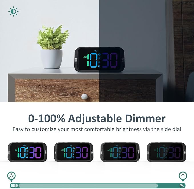 Odokee Digital Dual Alarm Clock for Bedroom with 0-100% Dimmable Display | RGB Electric Alarm Clock for Kids with Weekday/Weekend Mode - Loud Alarm for Heavy Sleepers with 5 Sounds Adjustable Volume