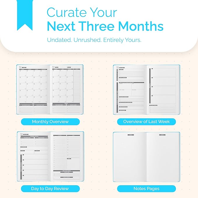 Panda Planner Classic A5 Daily Planner 2026 – Undated Daily Monthly & Quarterly Planner with Hourly Schedule, To Do List, Goal Planner, Habit Tracker, Gratitude Journal & Productivity Organizer – Cyan Blue