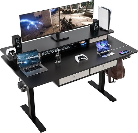 Electric Standing Desk with 4 Drawers, 63 * 30 Inches Extra Large Desktop, Electric Desk Adjustable Height with Storage, Home Office Workstation (Classical Black)