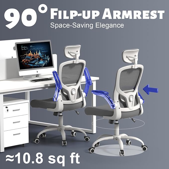 Ergonomic Chair for Office- Study Chair,300lb Gaming Chair, Mesh Comfortable High Back Chair, Headrest, Lumbar Support, Armrest, Comfy Seat for Man Woman(White-Grey6076)