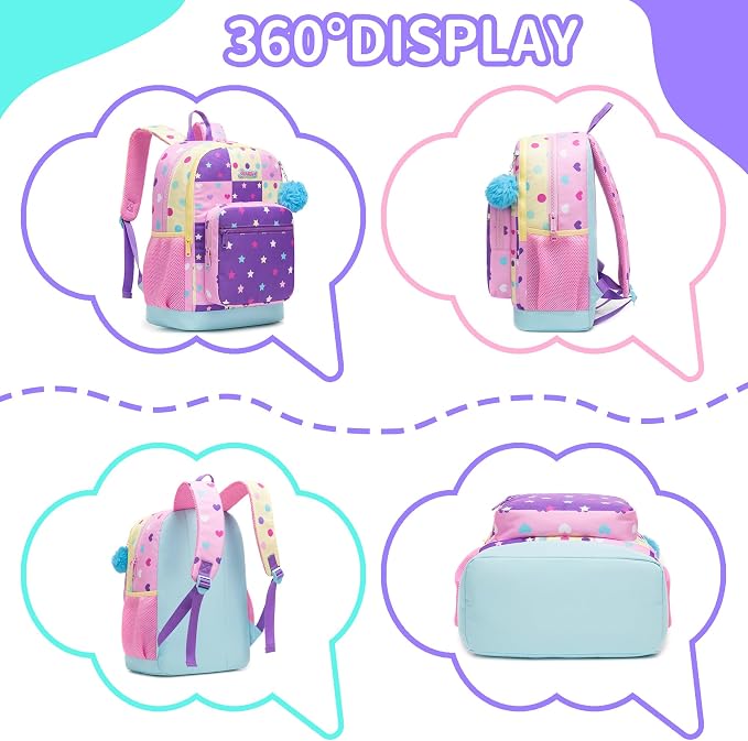 Kids Backpack for Girls 6-8,Girls Backpack for School,Kids Bookbag with Lunch Box,Pink Bookbag for Elementary Girl with Padded Straps