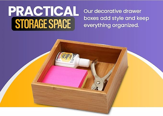 YBM HOME Bamboo Drawer Organizer Storage Box for Kitchen Drawer, Junk Drawer, Office, Bedroom, Children Room, Craft, Sewing, and Bathroom, 6 Pack 3x3x2 inch