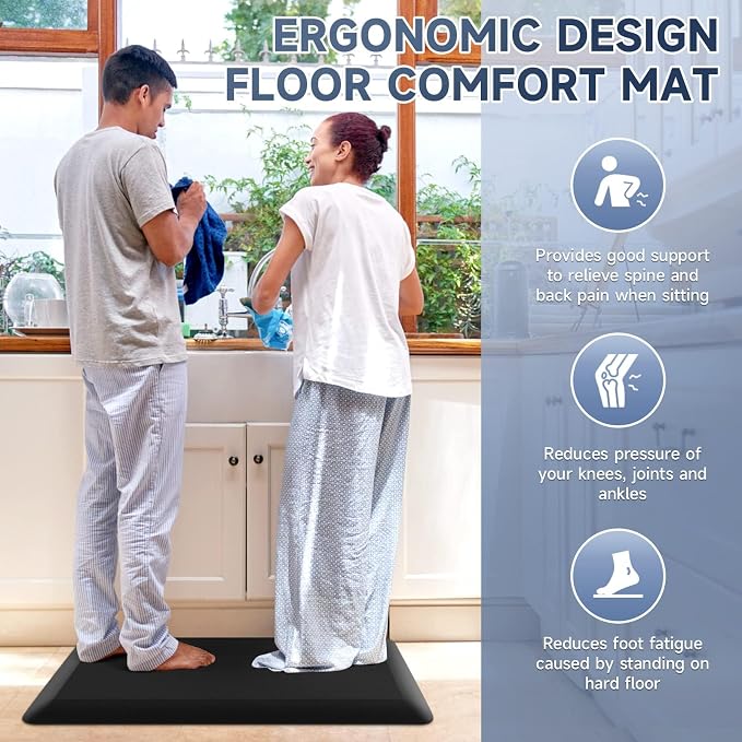 4/5 Inch Thick Kitchen Mats for Floor, StepRite Kitchen Rug for Standing Desk, Non-Slip, Thicker, Stain & Water Resistant, Comfort Anti Fatigue Floor Mat for Home, Kitchen, Office - Black, 32 * 20''