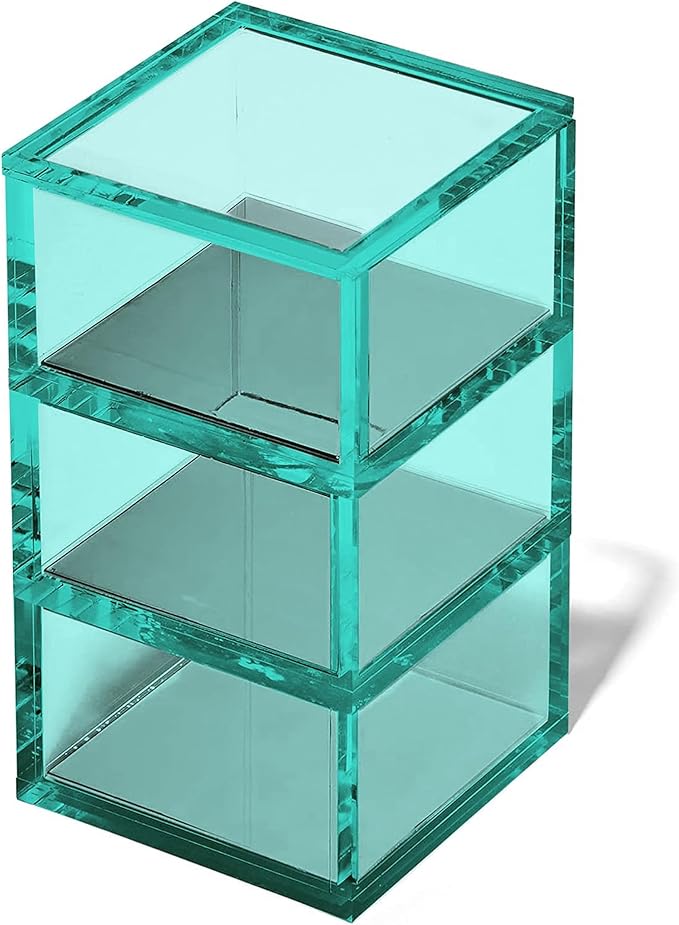 3-Tier Stackable Acrylic Holder, Green with Silver Metal Base | Stylish desk organizer and storage for office or home, Transparent square design, Functional and elegant desk accessories