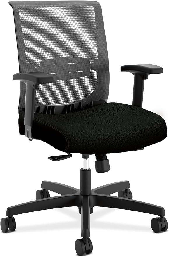 HON Convergence Ergonomic Office Chair with Mesh Back, Adjustable Arms, Lumbar Support, Synchro‑Tilt Desk Chair with Wheels for Home Office or Computer Use, Black Frame, Black