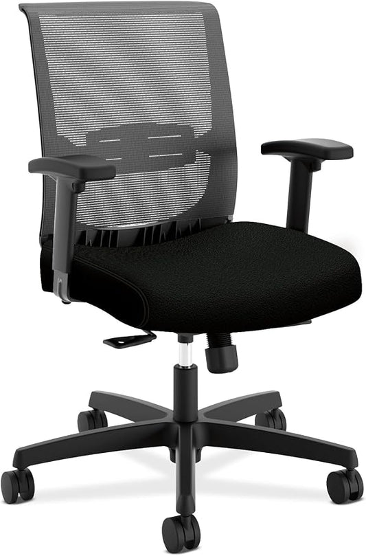 HON Convergence Ergonomic Office Chair with Mesh Back, Adjustable Arms, Lumbar Support, Synchro‑Tilt Desk Chair with Wheels for Home Office or Computer Use, Black Frame, Black
