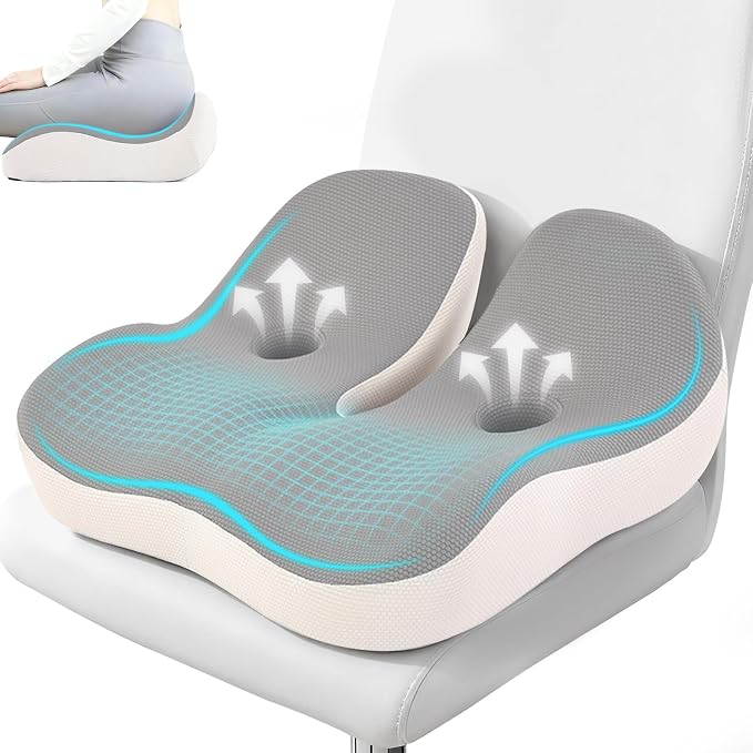 Seat Cushion, Memory Foam for Sit Bone and Back Pain Relief | Dual-Hole Ventilation, Coccyx,Sciatica and Tailbone Hip Relief ,Posture Support ,Office Chair and Car Seat,Home Use