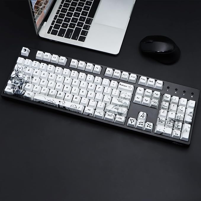 MOLGRIA Keycaps 110 Set Ink Panda for Full Sized Keyboard, Custom PBT OEM Profile Key Caps with Keycap Puller for Cherry MX Khail Switches 60 Percent Gaming Keyboard