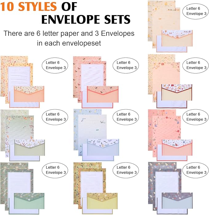 Zonon 90 Pieces Stationery Set with Envelopes Include 60 Letter Writing Paper 30 Envelopes and 48 Colorful Round Dot Decal for Letter Party Invitations Office School Supplies(Vivid Style)