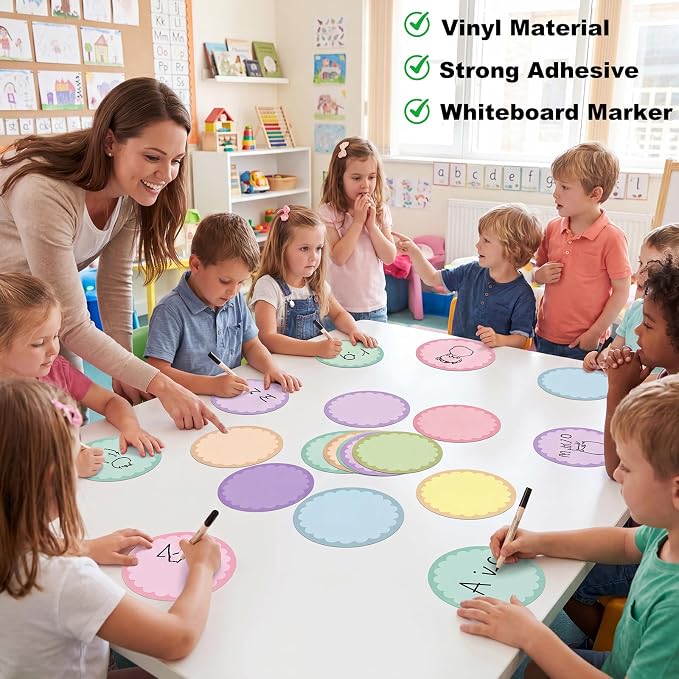 24 Pack Dry Erase Dots 11 Inch Circles Spots 8 Light Colors Removable Whiteboard Stickers for Classroom Teachers Students Wall Table Desk & Floor Decals