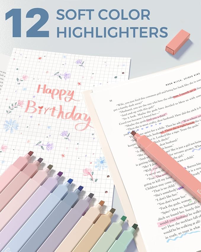 Four Candies 56 PCS Stationery Set, Cute Storage Case with Supplies, 6 Multicolor Pens, 12 Pastel Highlighters, 5 Gel Pens Black Ink, 9 Mechanical Pencils for College Essentials Stuff (Blue)