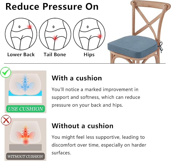 Nordjager Chair Cushions for Dining Chairs, 6 Pack Memory Foam Cushion | 2.5" Thick Chair Cushion; Waterproo Surface with 17" x 16" Size for Kitchen & Dining Chairs, Secure Ties and Washable Cover.