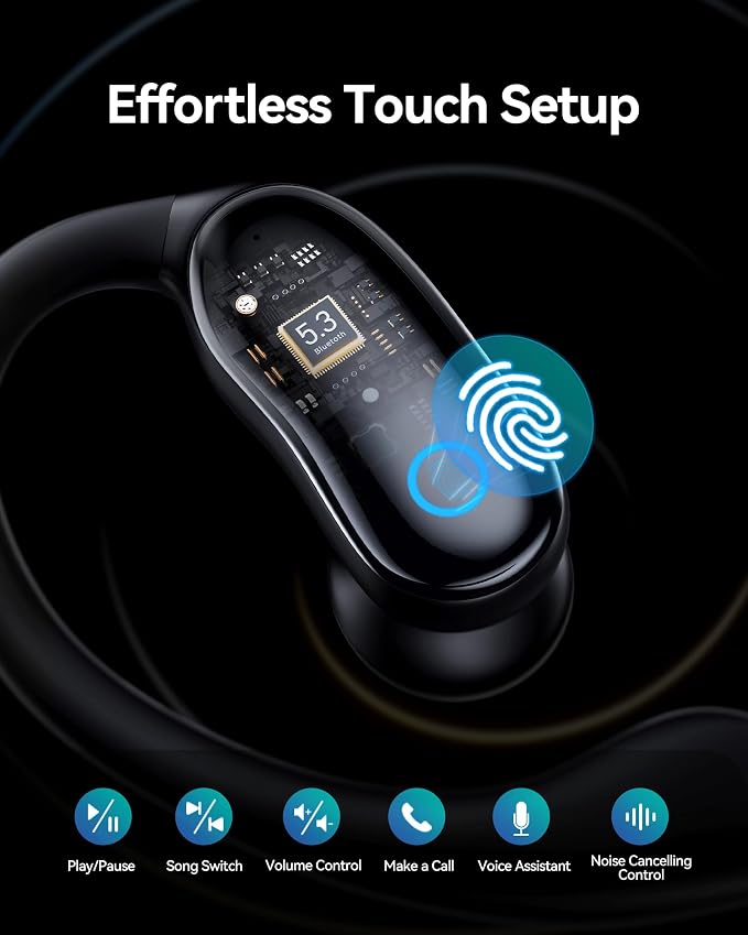 GNMN Active Noise Cancelling Ear Buds Wireless Earbuds 96hrs Playback Bluetooth Headphones Dual Battery Display Stereo Bass Earphones with Earhooks Microphone IPX7 Waterproof for Sports/Runing/Workout