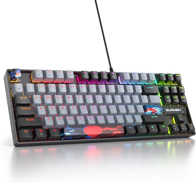75 Percent Mechanical Gaming Keyboard, 87 Keys RGB Backlit Wired Keyboard TKL Compact Keyboard with Linear Red Switches for Laptop PC PS4 PS5 Xbox Gamer(87 Dolch)