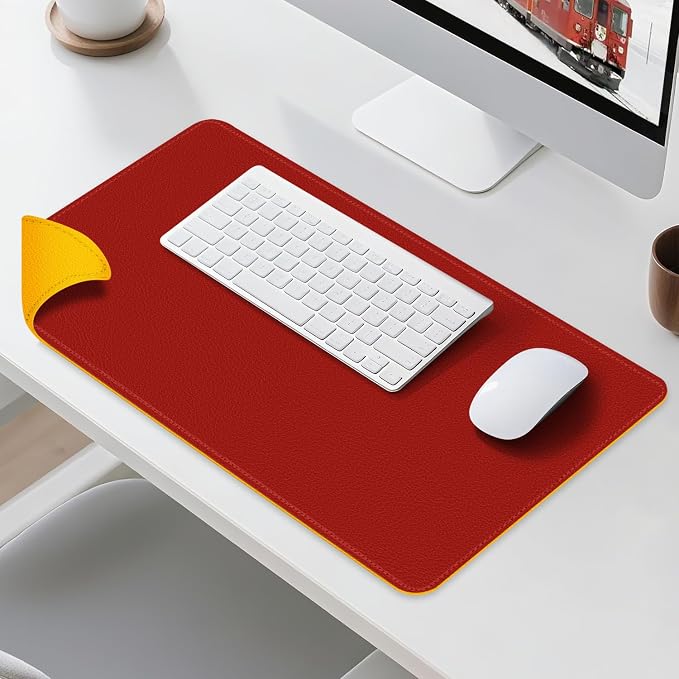 Dual Sided Leather Desk Mat - Waterproof Desk Pad - Ideal for Large Mouse Pad and Desk Mats on Top of Desks (red, 25"*13")