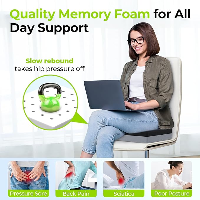 AUVON Ventilation Seat Cushion with Innovation Heat Dissipation Design, Wheelchair Cushion with Supportive Memory Foam, Waterproof & Anti-Slip Cover, Improve Lower Back & Tailbone Comfort