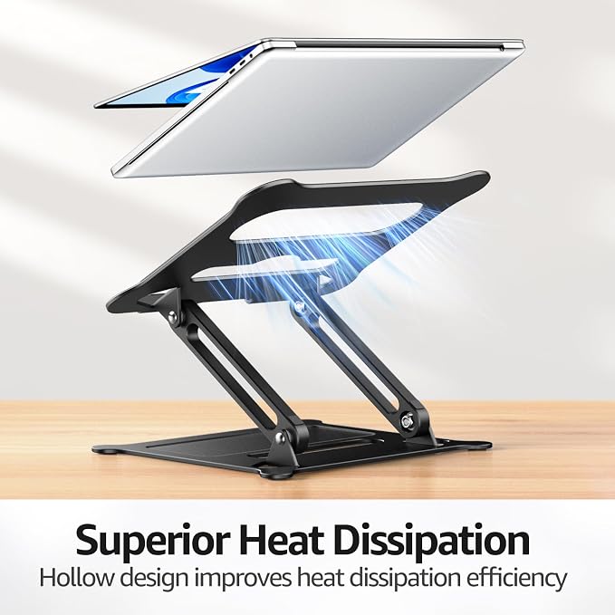 Urmust Aluminum Laptop Stand, Portable Laptop Riser, Adjustable Laptop Stand for Desk Foldable, Ergonomic Computer Notebook Holder for MacBook Air Pro HP, Office Desk (10-15.6'')- Black