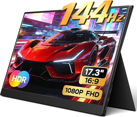 Yxk 17.3" Portable Monitor 1080P 144Hz IPS HDR | Travel Display for PC/Mac/Phone/Console/Laptop | Smart Cover & Speakers