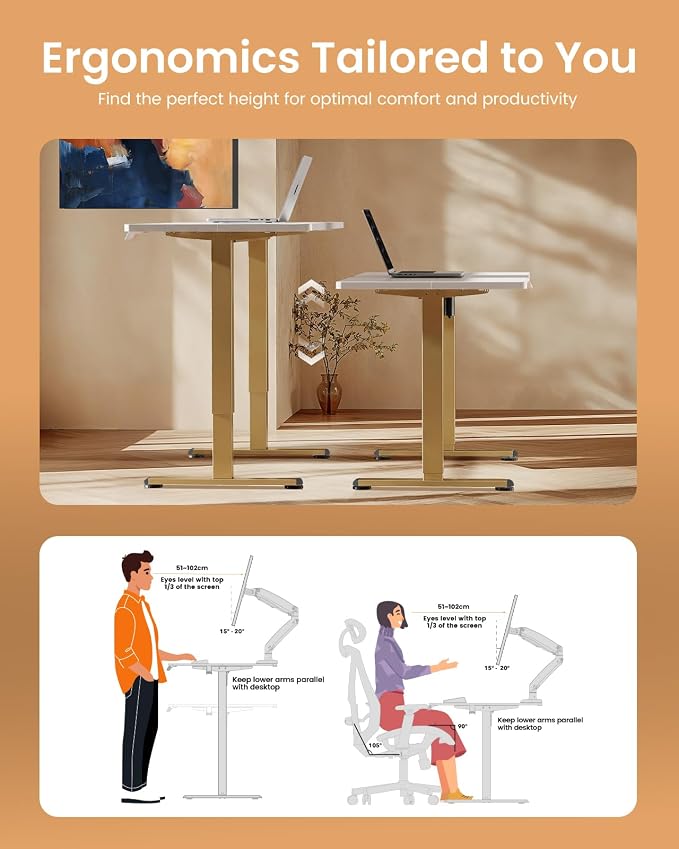 ErGear Height Adjustable Electric Standing Desk, 32 x 19 Inches Sit Stand up Desk, Memory Computer Home Office Desk, White+Gold