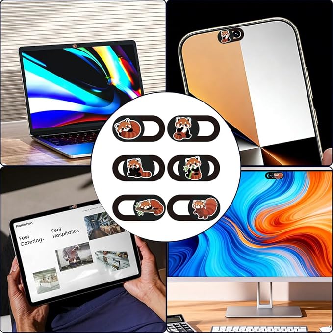 6Pcs 6 Styles Red Panda Camera Cover Slide Cute Privacy Guard Accessories, Phone Front Camera Blocker 0.04 Inch Ultra Thin for Laptop Desktop Computer Tablet Notebook Mini PC Office Use