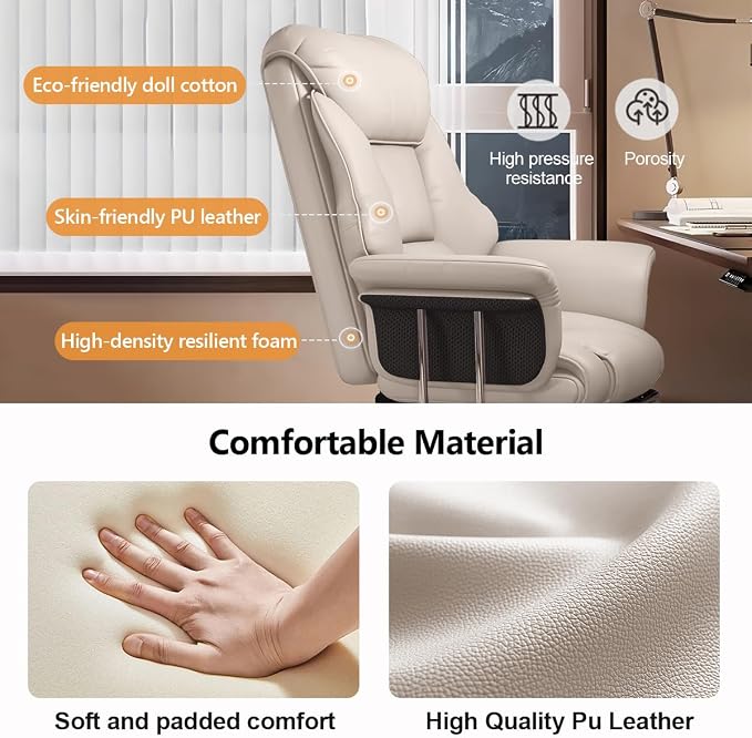 Big and Tall Office Chair Wide Seat Ergonomic Leather Executive Desk Chair with Leg Rest, Heavy-Duty 550 lbs Adjustable Height Computer Gaming Chairs