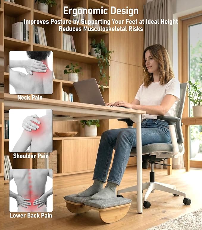 Bamboo Foldable Foot Rest Under Desk with Washable Cushion,Ergonomic Foot Stool,Rocking Footrest for Under Office Desk, Desk Leg Rest for Home Office (Natural Color)