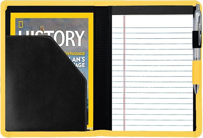 Padfolio/Portfolio Binder, Mini Padfolio Portfolio Binder 5 x 8 Legal Writing Pad, A5 Document Organizer Folder for Men Women, Yellow