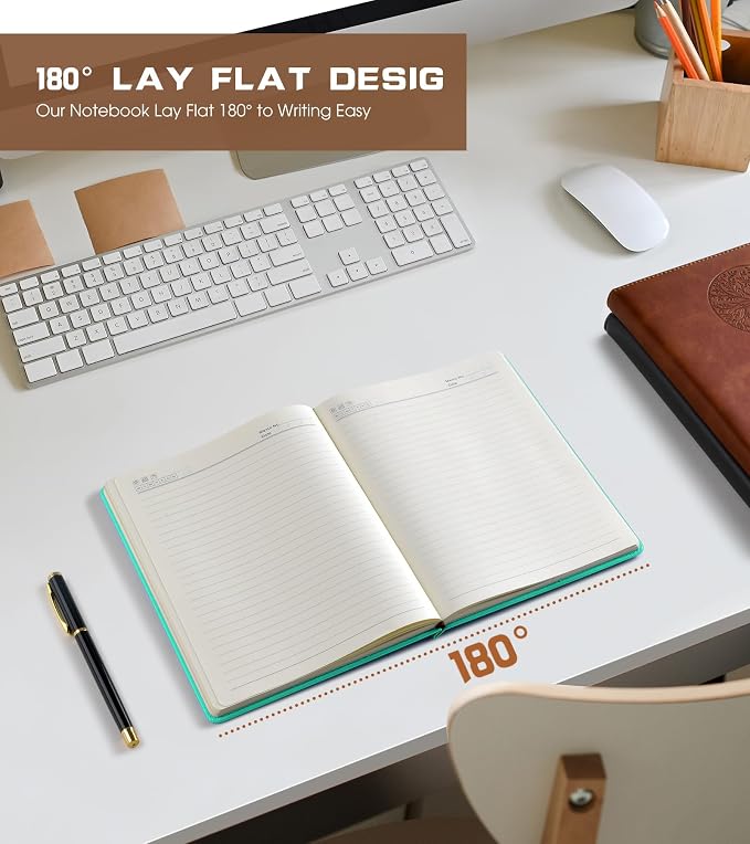 Lined Journal Notebook for Women Men, A5 Hardcover Green Vintage Leather Journals for Writing, College Ruled Notebooks for School Business Work Travel Daily Diary Notepad, 140 Pages, 5.7"×8.3"